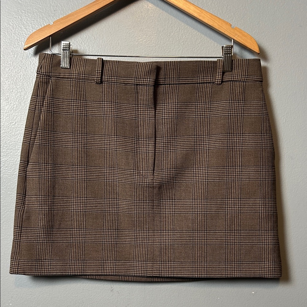 Babaton Chisel Checkered Brown Mini Skirt size 12 EUC - Picture 2 of 14